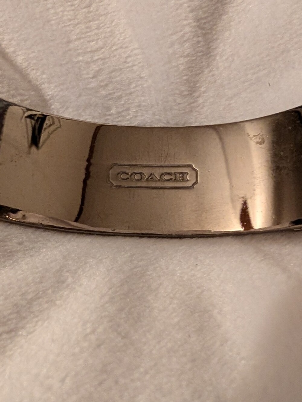 Coach Pink Script Perfume Bottle Enamel Bangle Bracelet Pink Silver Like New - Picture 9 of 13